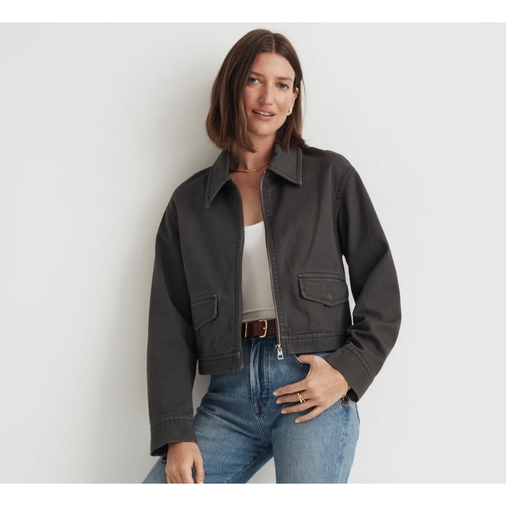 Madewell Cropped Utilitarian Jacket Womens M Cotton Twill NN818 Dark Pavement